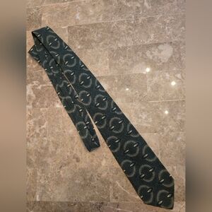 Mens Vintage Polo Ralph Lauren Dark Green Pattern Tie